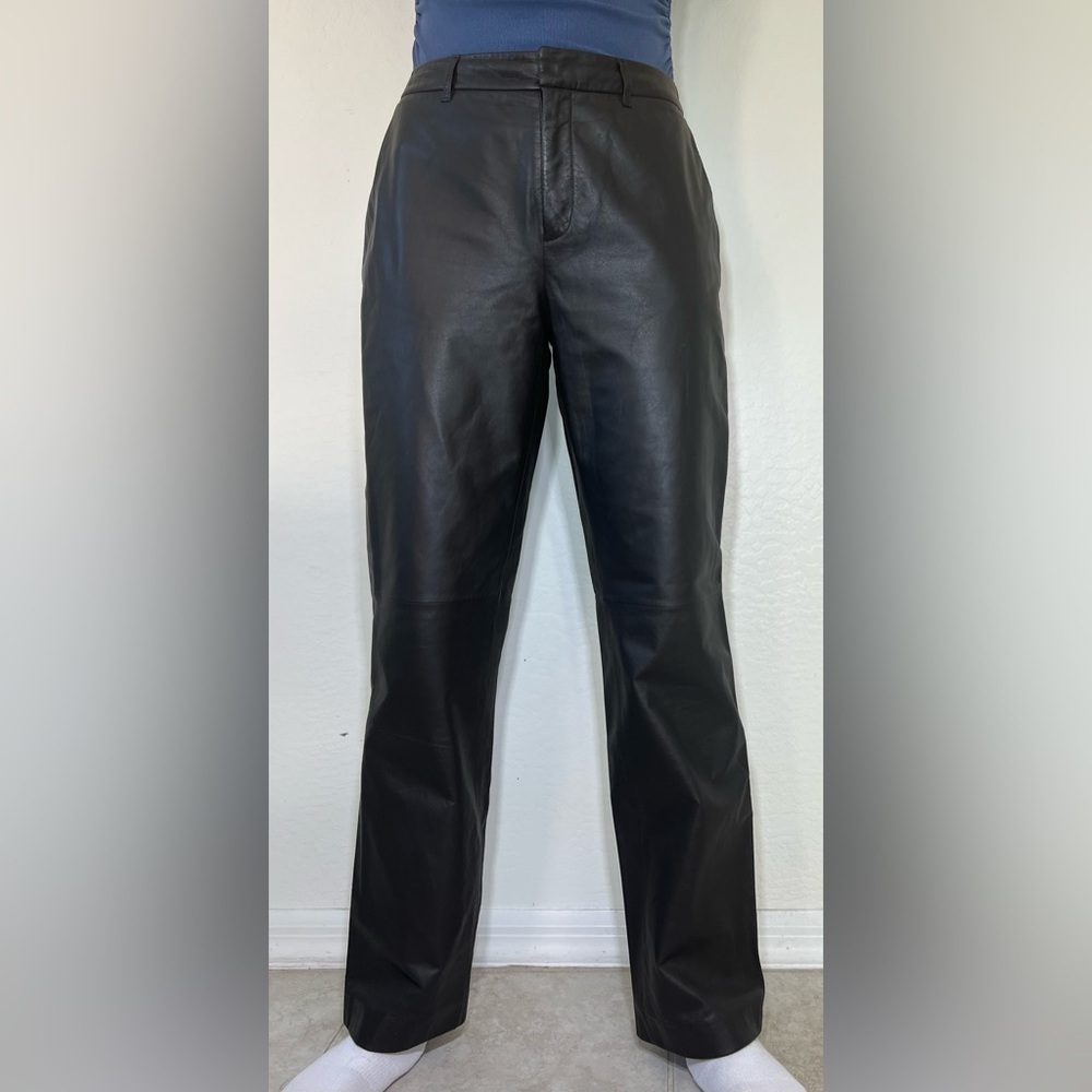 Nine West Black Straight-Leg Leather Pants